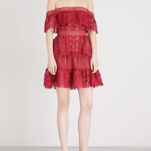 Chic SELF-PORTRAIT Red Lace Off-Shoulder Dress
